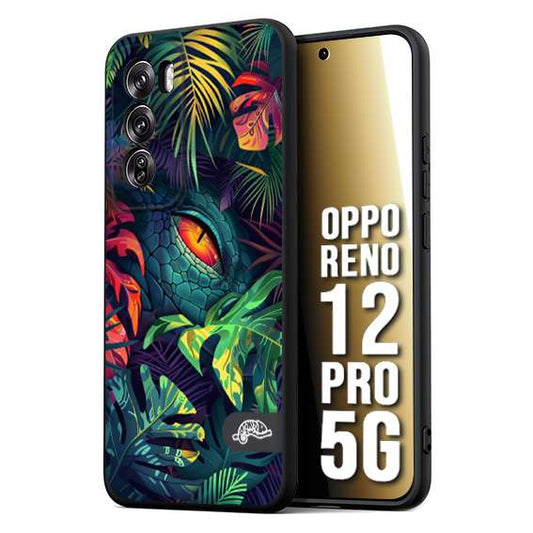 CUSTOMIZZA - Custodia cover nera morbida in tpu compatibile per Oppo Reno 12 PRO 5G animali color giungla tropicale occhio di coccodrillo alligatore disegnato