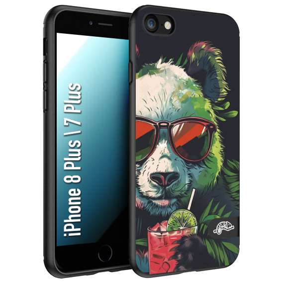 CUSTOMIZZA - Custodia cover nera morbida in tpu compatibile per iPhone 7 Plus - 8 plus estate disegnata cocktails animali simpatici panda mojito