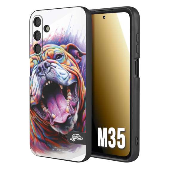 CUSTOMIZZA - Custodia cover nera morbida in tpu compatibile per Samsung M35 animali color bulldog cane dog colori vibranti disegnato schizzo