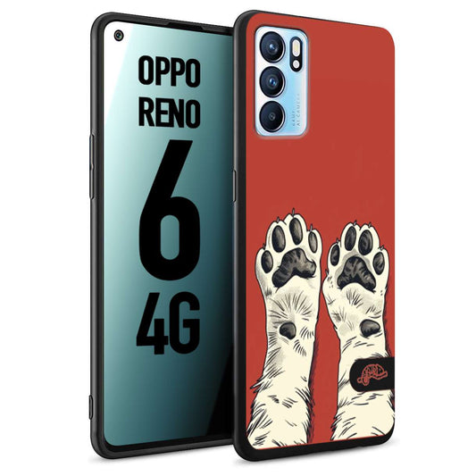 CUSTOMIZZA - Custodia cover nera morbida in tpu compatibile per Oppo Reno 6 4G zampe di gatto cat paws rossa red disegnata fumetto cartoon