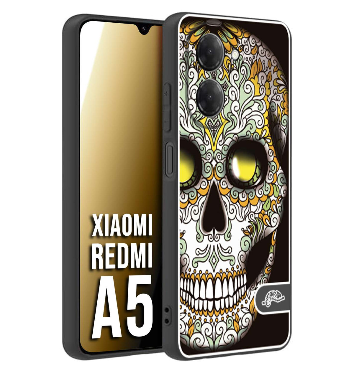 CUSTOMIZZA - Custodia cover nera morbida in tpu compatibile per Xiaomi Redmi A5 teschio messicano Mexican skull bianco verde giallo