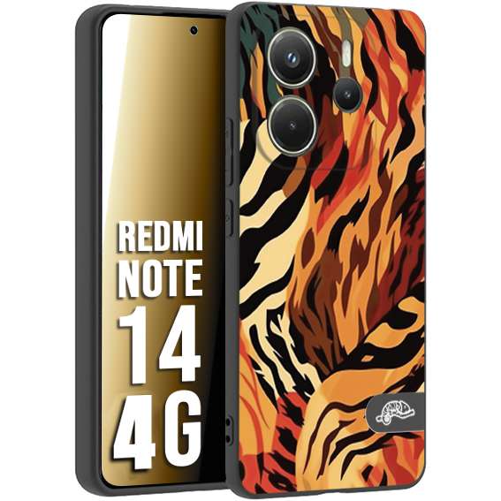 CUSTOMIZZA - Custodia cover nera morbida in tpu compatibile per Xiaomi Redmi Note 14 4G leopardato maculato tigrato tiger colorata gialla rossa arancio