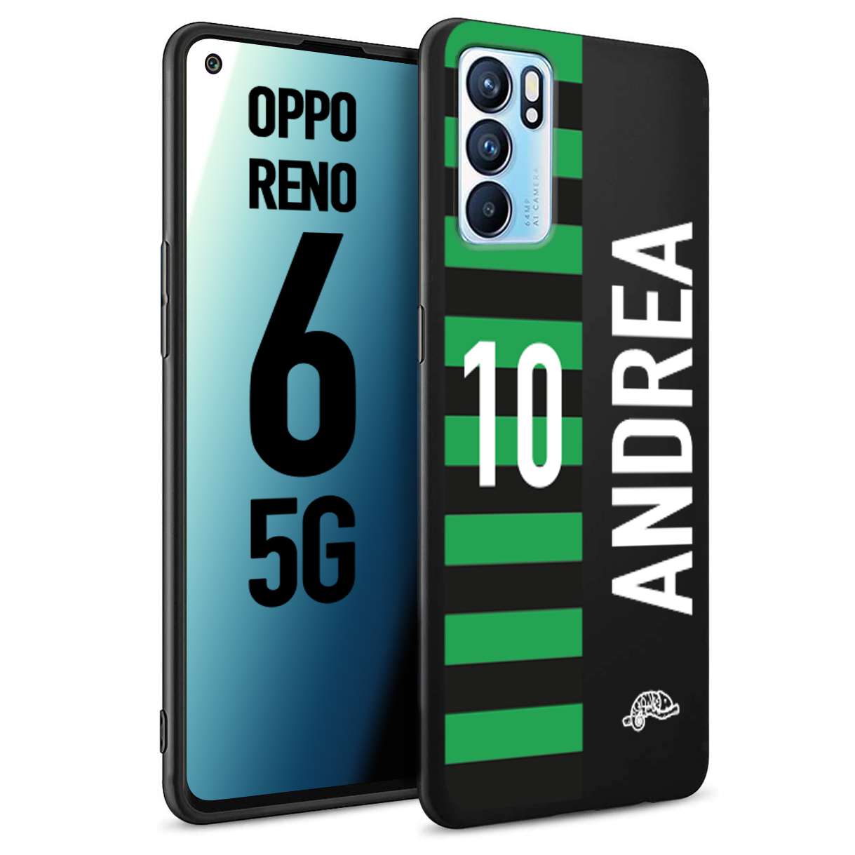 CUSTOMIZZA - Custodia cover nera morbida in tpu compatibile per Oppo Reno 6 5G personalizzata calcio football nome e numero calciatori neroverde