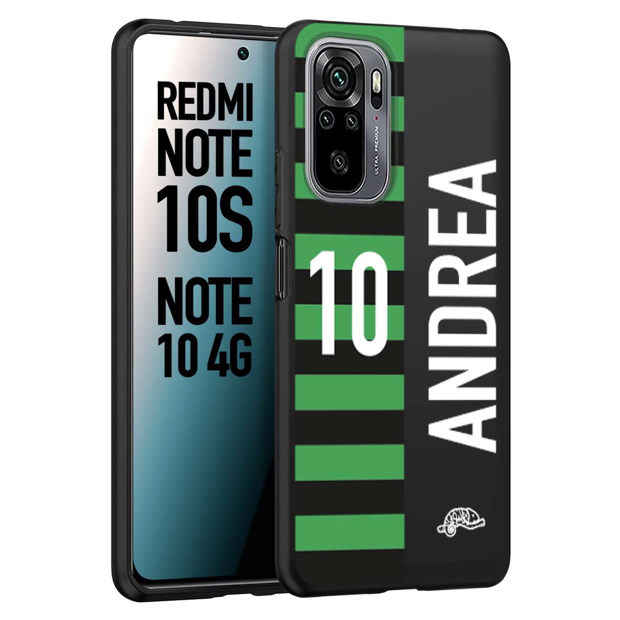 CUSTOMIZZA - Custodia cover nera morbida in tpu compatibile per Xiaomi Redmi Note 10S personalizzata calcio football nome e numero calciatori neroverde