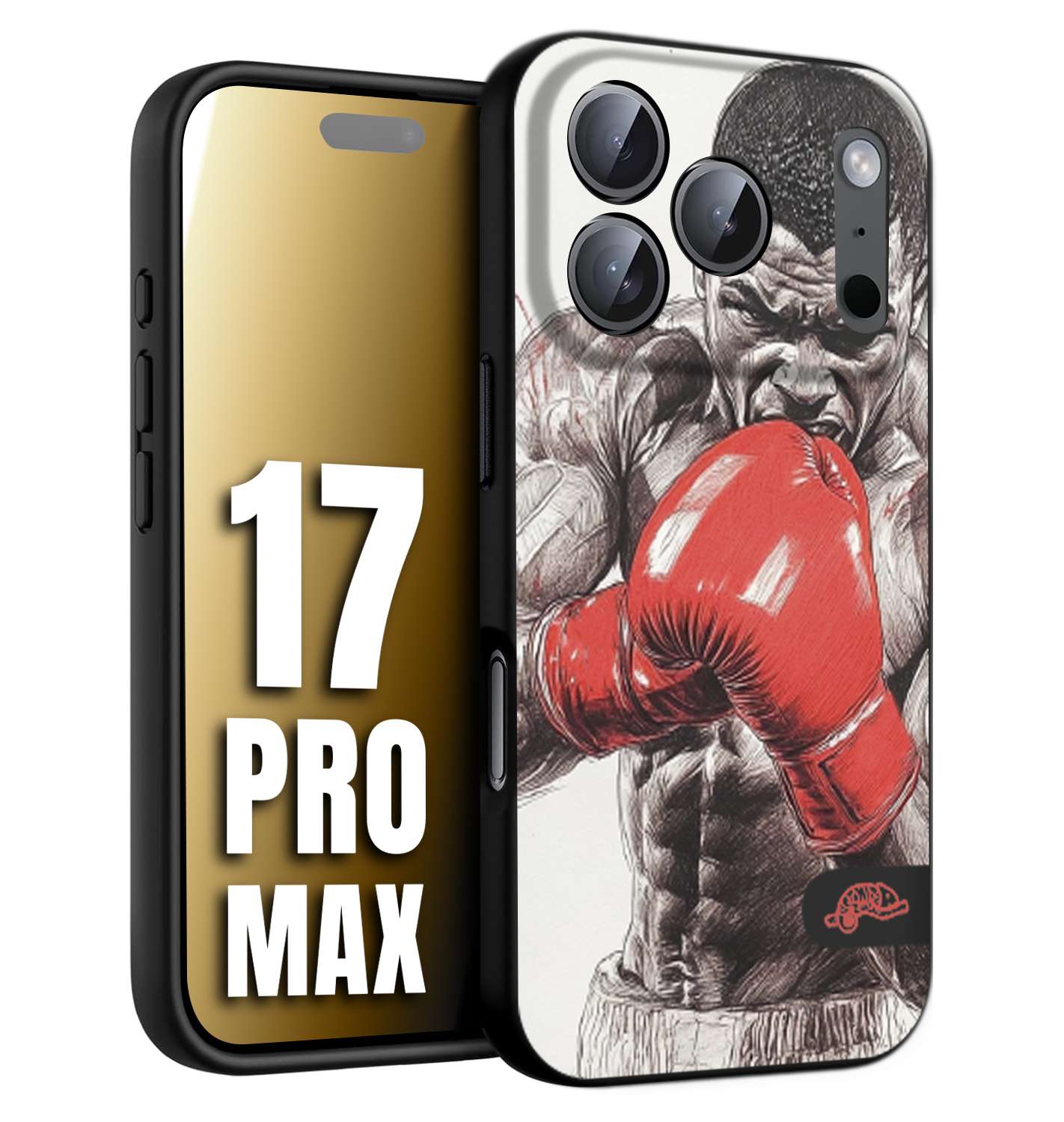 CUSTOMIZZA - Custodia cover nera morbida in tpu compatibile per iPhone 17 PRO MAX pugilato pugili disegno tattoo guantoni box pesi massimi gancio