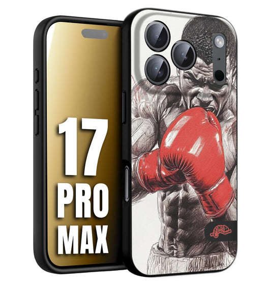 CUSTOMIZZA - Custodia cover nera morbida in tpu compatibile per iPhone 17 PRO MAX pugilato pugili disegno tattoo guantoni box pesi massimi gancio