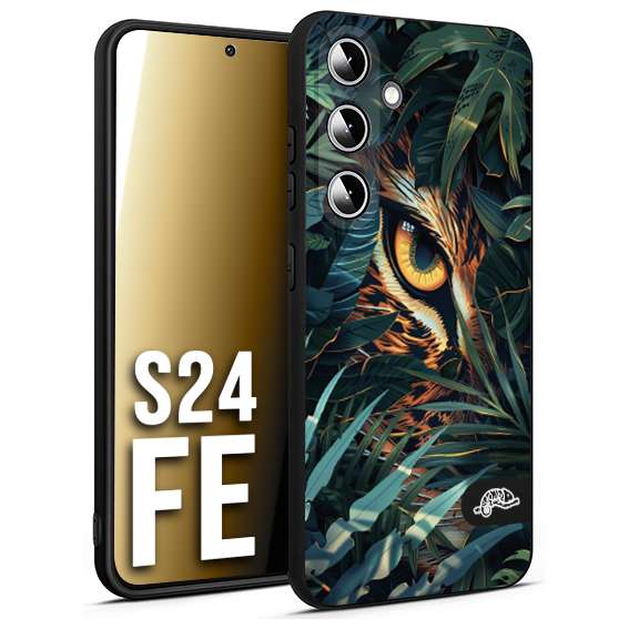 CUSTOMIZZA - Custodia cover nera morbida in tpu compatibile per Samsung S24 FE animali color giungla tropicale occhio di giaguaro felino disegnato
