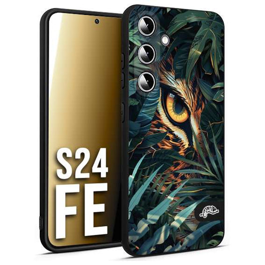 CUSTOMIZZA - Custodia cover nera morbida in tpu compatibile per Samsung S24 FE animali color giungla tropicale occhio di giaguaro felino disegnato