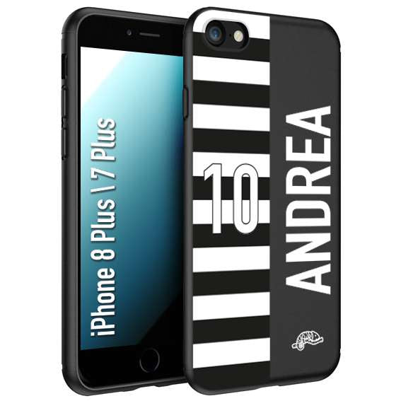 CUSTOMIZZA - Custodia cover nera morbida in tpu compatibile per iPhone 7 Plus - 8 plus personalizzata calcio football nome e numero calciatori bianconera