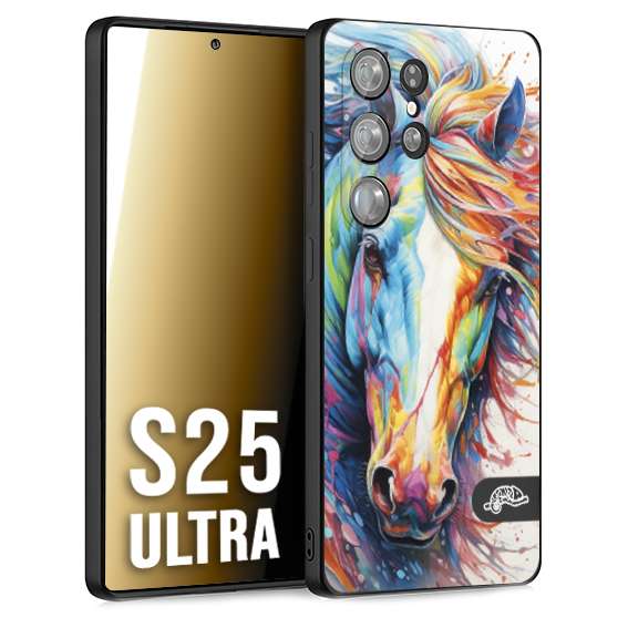 CUSTOMIZZA - Custodia cover nera morbida in tpu compatibile per Samsung S25 ULTRA animali color cavallo horse viso colori vibranti disegnato schizzo