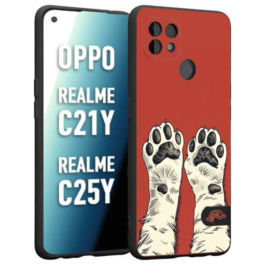 CUSTOMIZZA - Custodia cover nera morbida in tpu compatibile per Realme C21Y - C25Y zampe di gatto cat paws rossa red disegnata fumetto cartoon