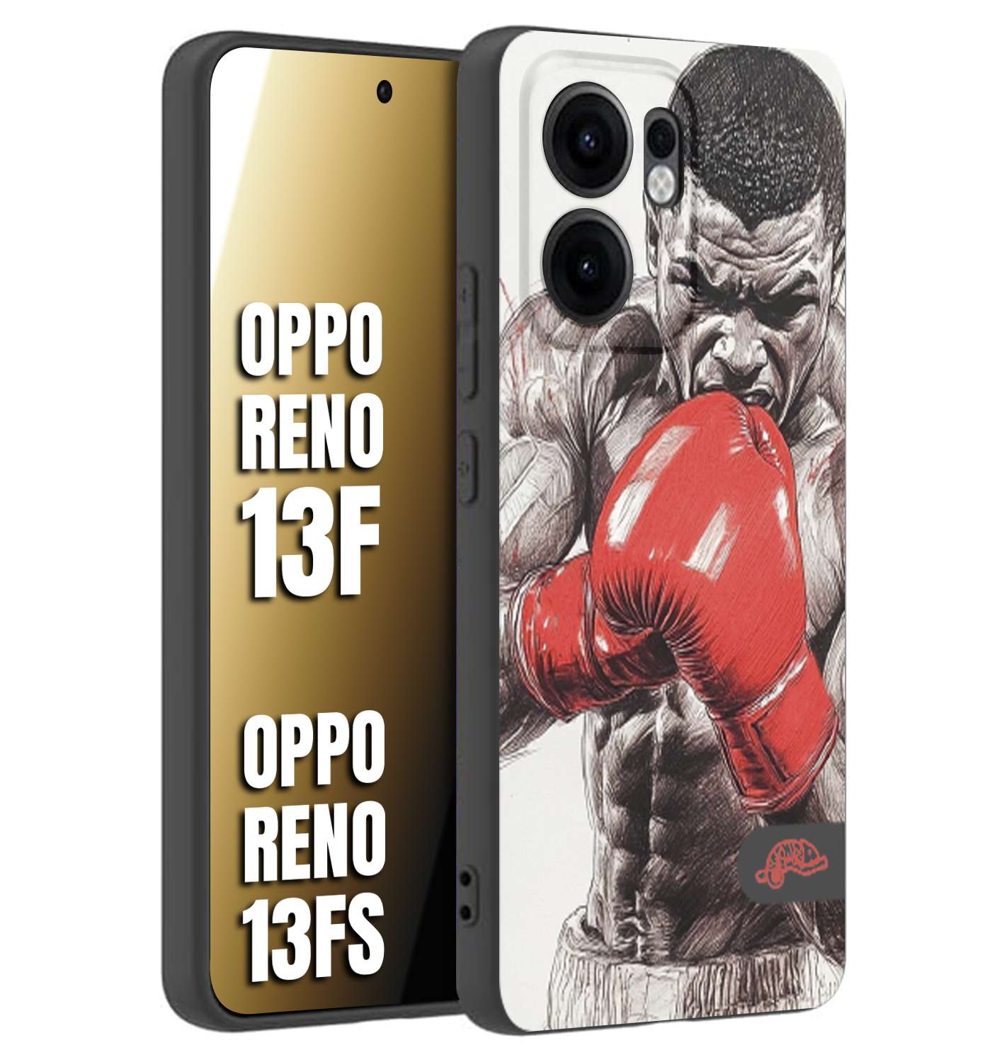 CUSTOMIZZA - Custodia cover nera morbida in tpu compatibile per Oppo Reno 13 F pugilato pugili disegno tattoo guantoni box pesi massimi gancio