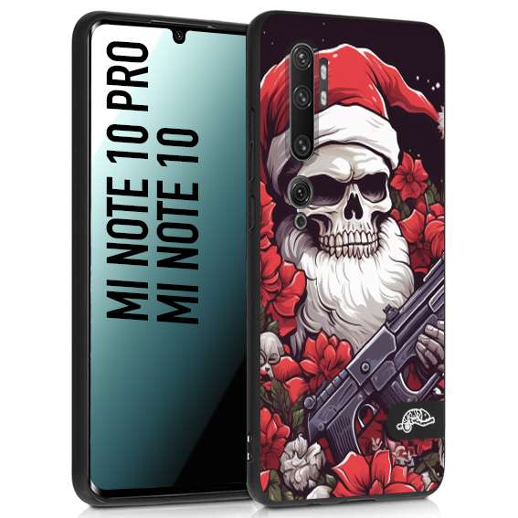 CUSTOMIZZA - Custodia cover nera morbida in tpu compatibile per Xiaomi Mi Note 10 - Mi Note 10 Pro teschio natale santa claus fiori tattoo disegnato