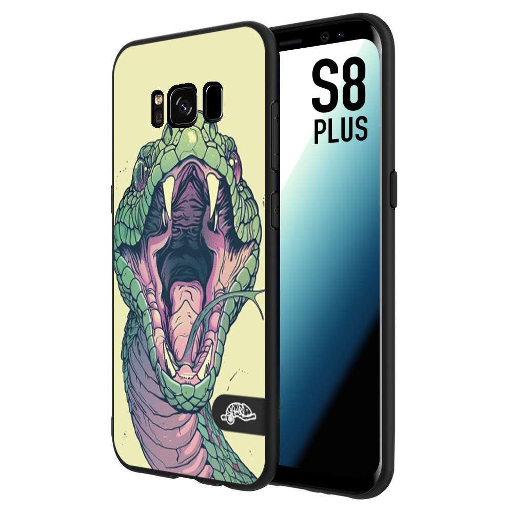CUSTOMIZZA - Custodia cover nera morbida in tpu compatibile per Samsung S8 PLUS snake yellow green serpente tatuaggio tattoo disegnato a mano