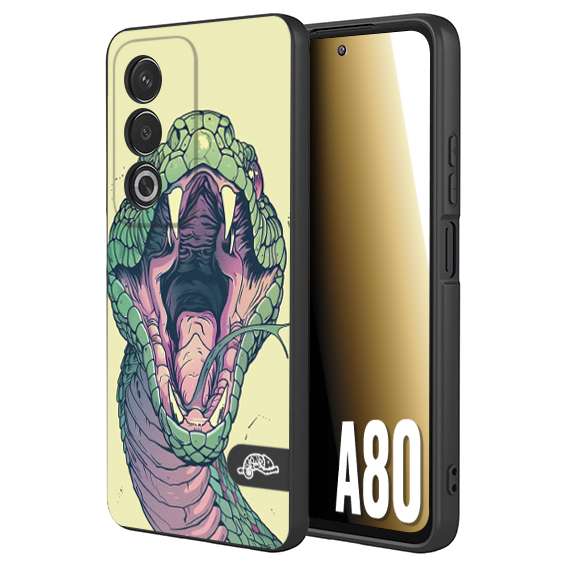 CUSTOMIZZA - Custodia cover nera morbida in tpu compatibile per Oppo A80 snake yellow green serpente tatuaggio tattoo disegnato a mano