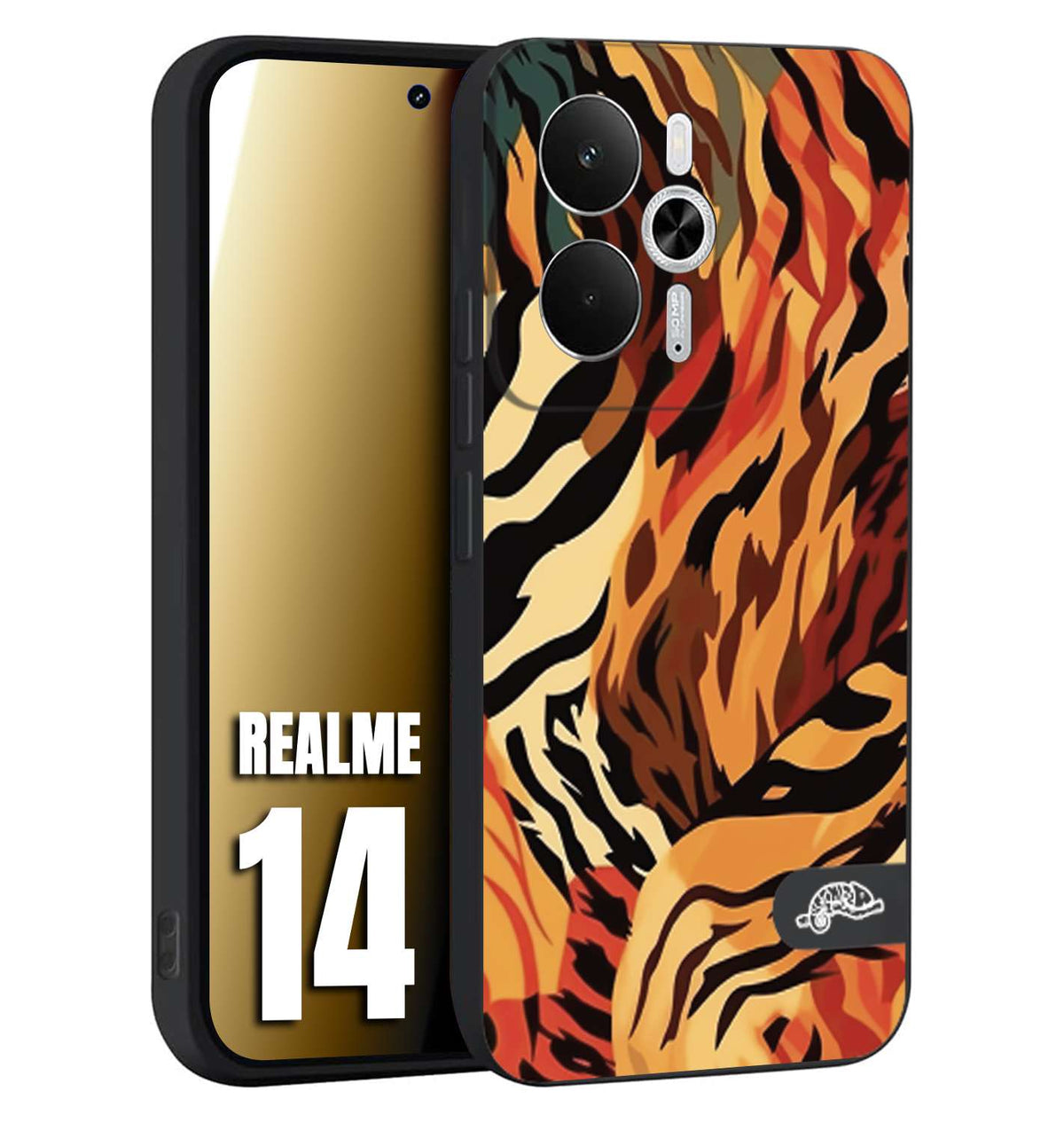 CUSTOMIZZA - Custodia cover nera morbida in tpu compatibile per Realme 14 5G leopardato maculato tigrato tiger colorata gialla rossa arancio