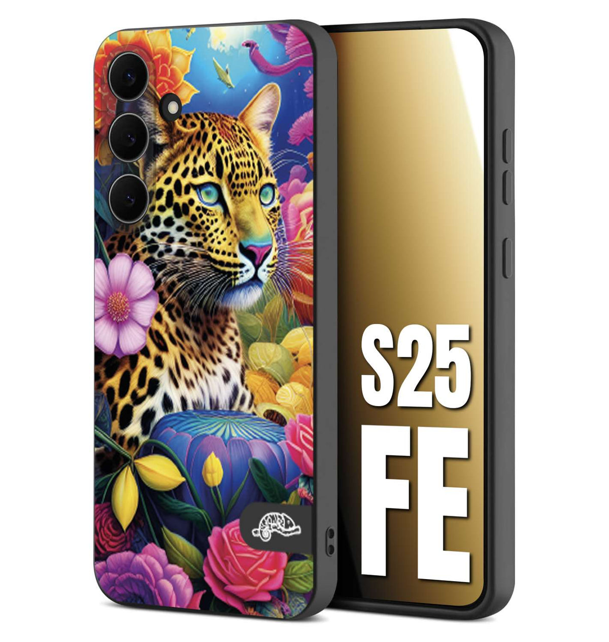 CUSTOMIZZA - Custodia cover nera morbida in tpu compatibile per Samsung S25 FE astratti donna flower fantasia leopardo ghepardo animali colorati