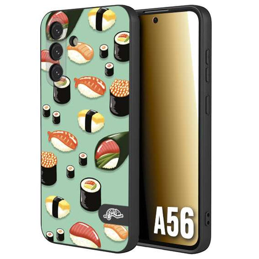 CUSTOMIZZA - Custodia cover nera morbida in tpu compatibile per Samsung A56 5G sushi disegni giapponese nighiri acquamarina verde
