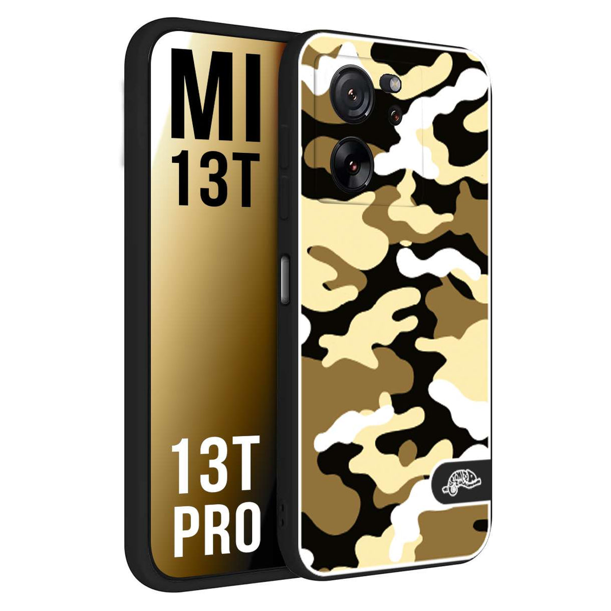 CUSTOMIZZA - Custodia cover nera morbida in tpu compatibile per Xiaomi 13T - 13T PRO camouflage mimetico militare giallo desert brown