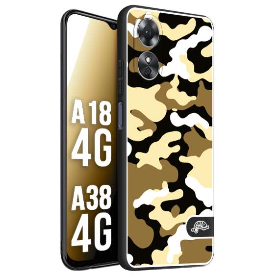 CUSTOMIZZA - Custodia cover nera morbida in tpu compatibile per Oppo A18 4G - A38 4G camouflage mimetico militare giallo desert brown
