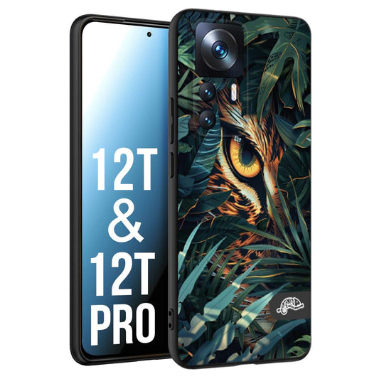 CUSTOMIZZA - Custodia cover nera morbida in tpu compatibile per Xiaomi 12T - 12T PRO animali color giungla tropicale occhio di giaguaro felino disegnato