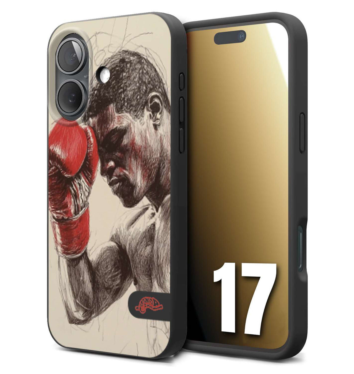 CUSTOMIZZA - Custodia cover nera morbida in tpu compatibile per iPhone 17 pugilato pugili disegno tattoo guantoni boxer pesi massimi