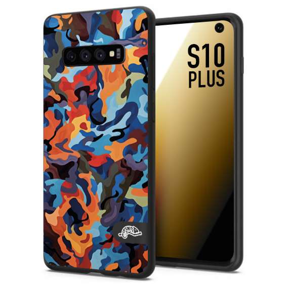 CUSTOMIZZA - Custodia cover nera morbida in tpu compatibile per Samsung S10 PLUS camouflage mimetico militare moderno blu arancio rosso