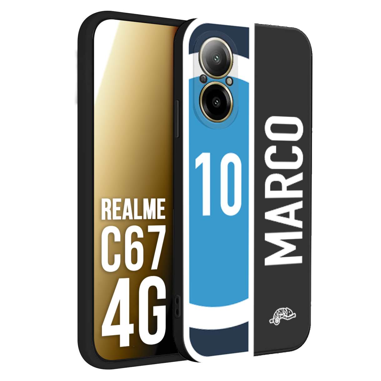 CUSTOMIZZA - Custodia cover nera morbida in tpu compatibile per Oppo C67 4G personalizzata calcio football nome e numero calciatori biancoazzurri bianco celesti
