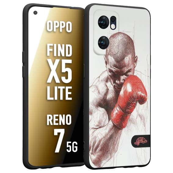 CUSTOMIZZA - Custodia cover nera morbida in tpu compatibile per Oppo Reno 7 - Find X5 LITE pugilato pugili disegno tattoo guantoni box sport primo piano