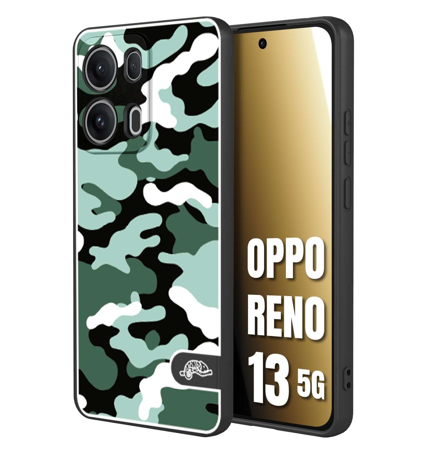 CUSTOMIZZA - Custodia cover nera morbida in tpu compatibile per Oppo Reno 13 5G camouflage mimetico militare verde green