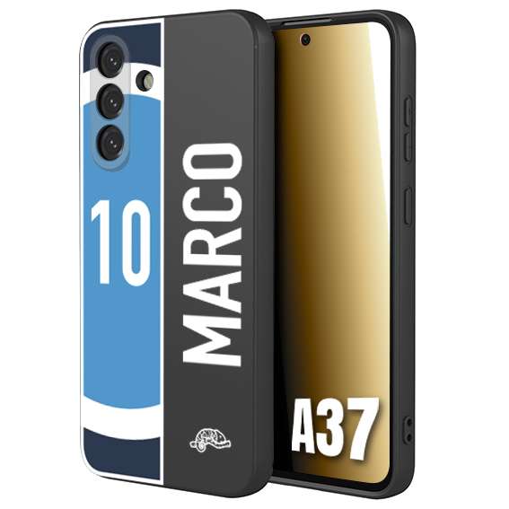 CUSTOMIZZA - Custodia cover nera morbida in tpu compatibile per Samsung A37 personalizzata calcio football nome e numero calciatori biancoazzurri bianco celesti