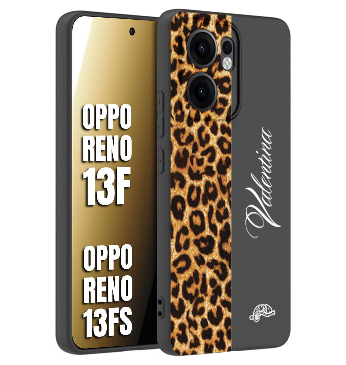 CUSTOMIZZA - Custodia cover nera morbida in tpu compatibile per Oppo Reno 13 F custom nome scritta leopardato maculato donna marrone leopard