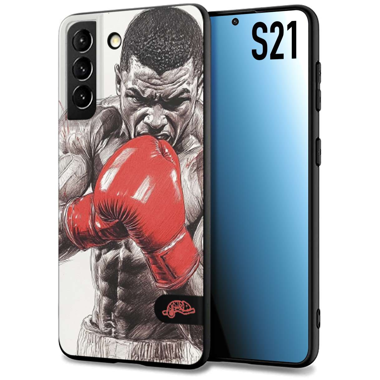 CUSTOMIZZA - Custodia cover nera morbida in tpu compatibile per Samsung S21 pugilato pugili disegno tattoo guantoni box pesi massimi gancio