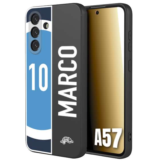 CUSTOMIZZA - Custodia cover nera morbida in tpu compatibile per Samsung A57 personalizzata calcio football nome e numero calciatori biancoazzurri bianco celesti