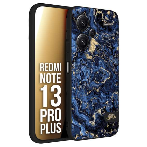 CUSTOMIZZA - Custodia cover nera morbida in tpu compatibile per Xiaomi Redmi Note 13 PRO PLUS effetto marmo marble blu venature dorato psichedelico