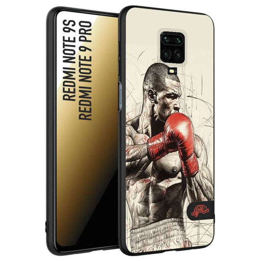 CUSTOMIZZA - Custodia cover nera morbida in tpu compatibile per Xiaomi Redmi Note 9S - Note 9 PRO pugilato pugili disegno tattoo guantoni box sport ring