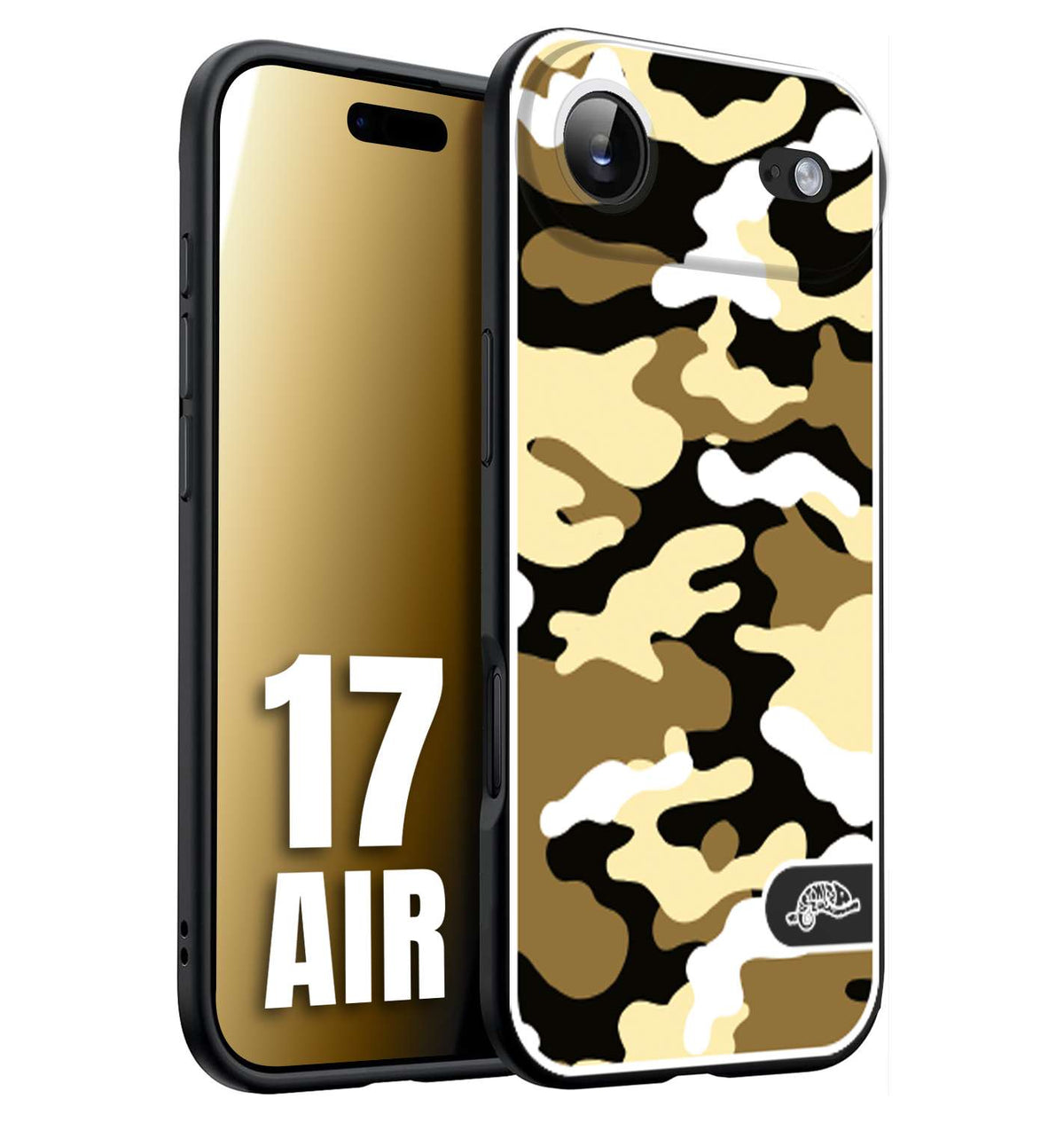 CUSTOMIZZA - Custodia cover nera morbida in tpu compatibile per iPhone 17 AIR camouflage mimetico militare giallo desert brown