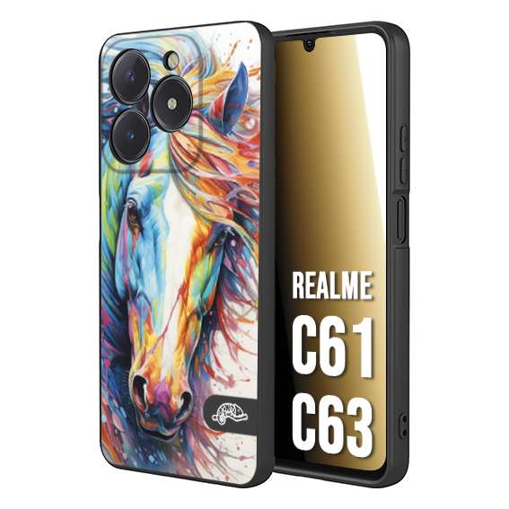 CUSTOMIZZA - Custodia cover nera morbida in tpu compatibile per Oppo C61 - C63 animali color cavallo horse viso colori vibranti disegnato schizzo