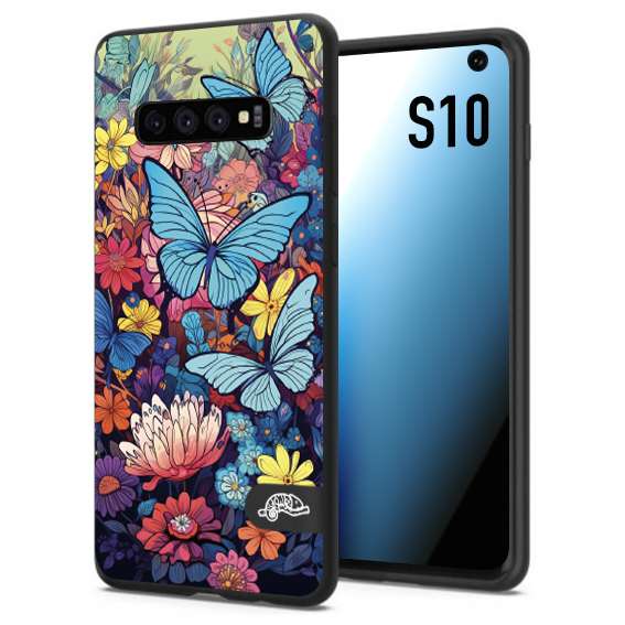 CUSTOMIZZA - Custodia cover nera morbida in tpu compatibile per Samsung S10 farfalle butterfly moderno donna disegnate gialla blu rosa