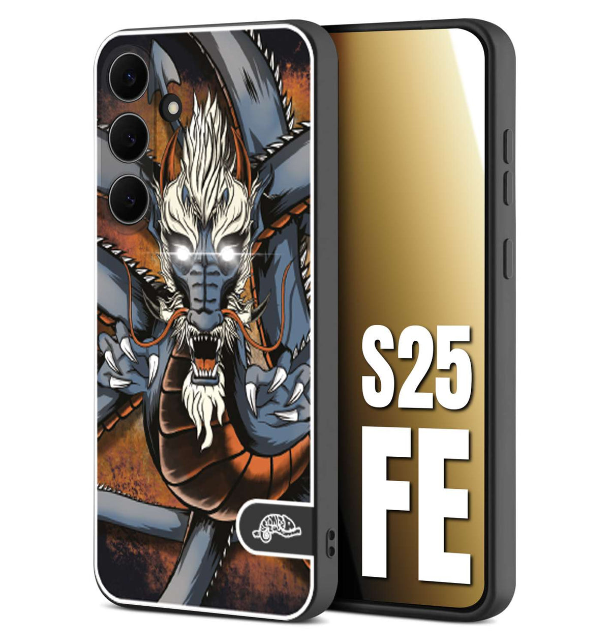 CUSTOMIZZA - Custodia cover nera morbida in tpu compatibile per Samsung S25 FE drago giapponese tattoo japan dragon