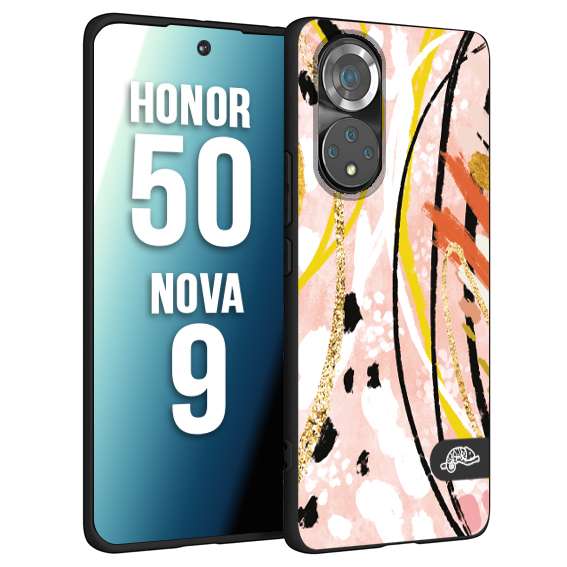 CUSTOMIZZA - Custodia cover nera morbida in tpu compatibile per Huawei Nova 9 - Honor 50 fiori astratti donna zebrato leopardato fantasia dorata gialla rosa colorata