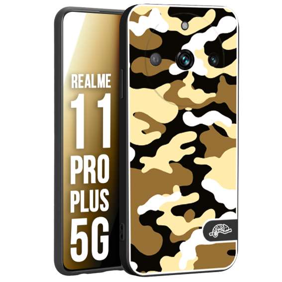 CUSTOMIZZA - Custodia cover nera morbida in tpu compatibile per Oppo Realme 11 PRO PLUS 5G camouflage mimetico militare giallo desert brown