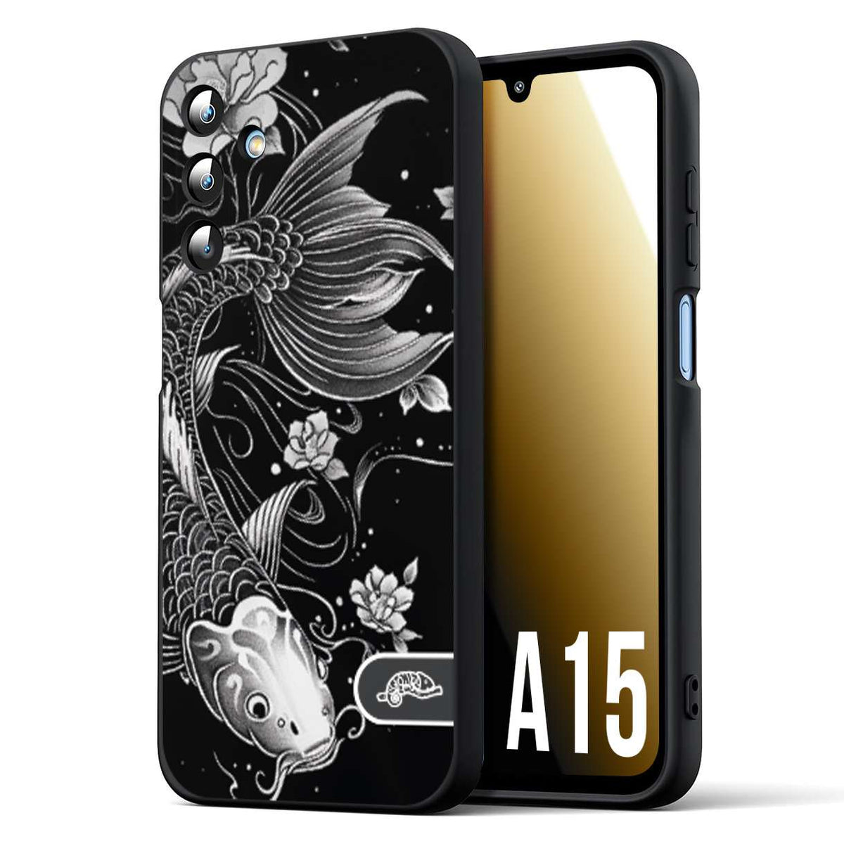 CUSTOMIZZA - Custodia cover nera morbida in tpu compatibile per Samsung A15 5G carpa koi black and white bianco a rilievo disegnato tattoo tatuaggio
