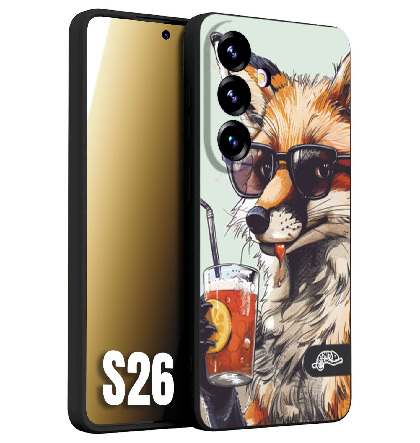 CUSTOMIZZA - Custodia cover nera morbida in tpu compatibile per Samsung S26 estate disegnata cocktails animali simpatici fox volpe negroni