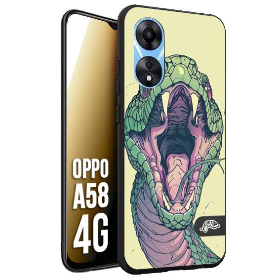 CUSTOMIZZA - Custodia cover nera morbida in tpu compatibile per Oppo A58 4G snake yellow green serpente tatuaggio tattoo disegnato a mano