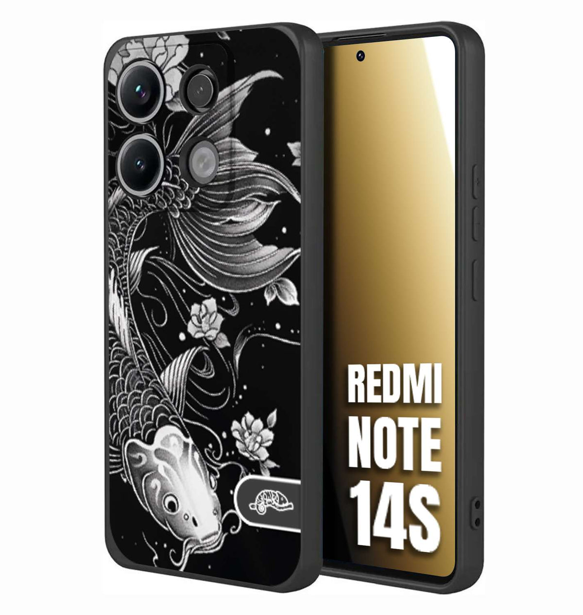 CUSTOMIZZA - Custodia cover nera morbida in tpu compatibile per Xiaomi Redmi Note 14S carpa koi black and white bianco a rilievo disegnato tattoo tatuaggio