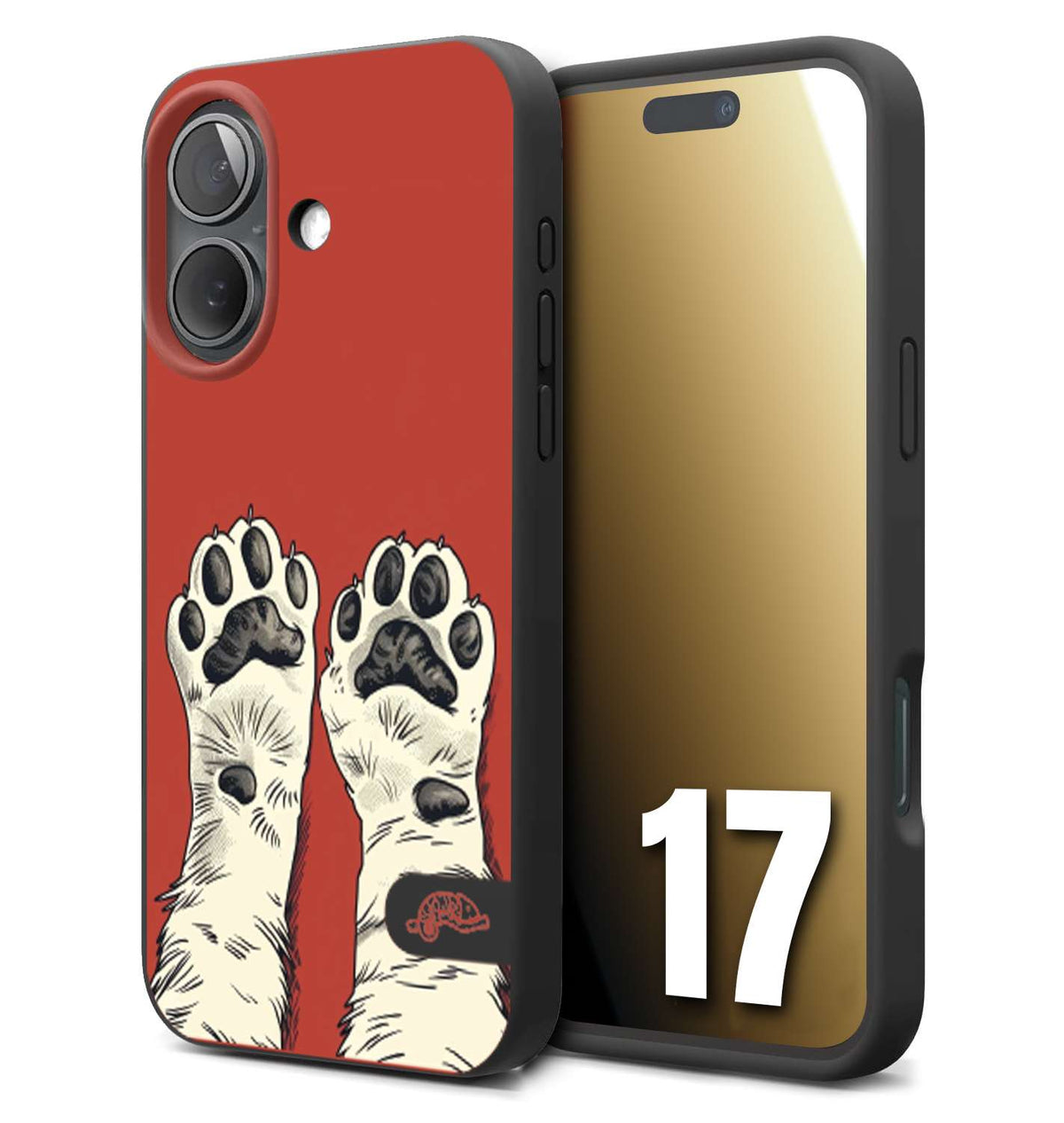 CUSTOMIZZA - Custodia cover nera morbida in tpu compatibile per iPhone 17 zampe di gatto cat paws rossa red disegnata fumetto cartoon