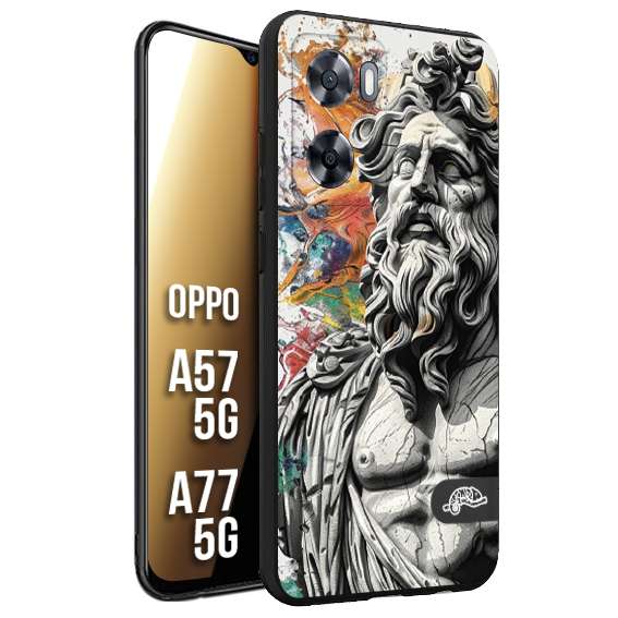CUSTOMIZZA - Custodia cover nera morbida in tpu compatibile per Oppo A57 5G - A77 5G statua colorata moderna antico tattoo splash color