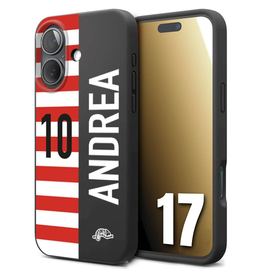 CUSTOMIZZA - Custodia cover nera morbida in tpu compatibile per iPhone 17 personalizzata calcio football nome e numero calciatori bianco rossa