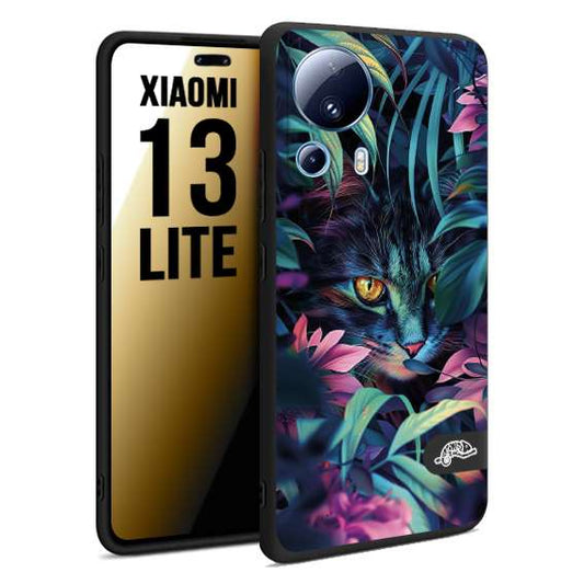 CUSTOMIZZA - Custodia cover nera morbida in tpu compatibile per Xiaomi 13 LITE animali color giungla tropicale occhio di gatto colori vibranti disegnato